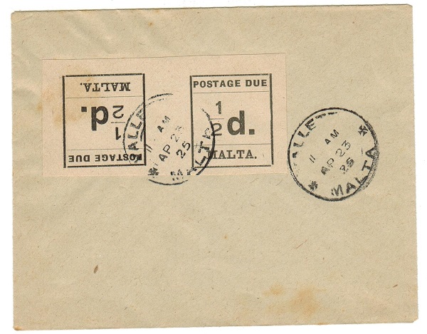MALTA - 1925 unaddressed (Gatt) cover with 1/2d TETE BECHE postage due pair used at VALLETTA.