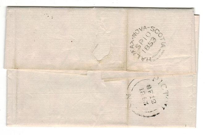 NOVA SCOTIA - 1853 entire with 3d deep blue used at HALIFAX.