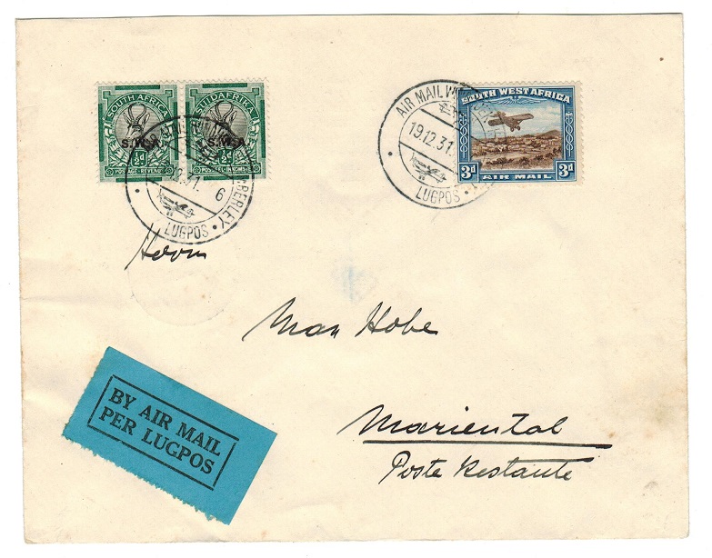 SOUTH WEST AFRICA - 1931 first flight cover to Mariental.