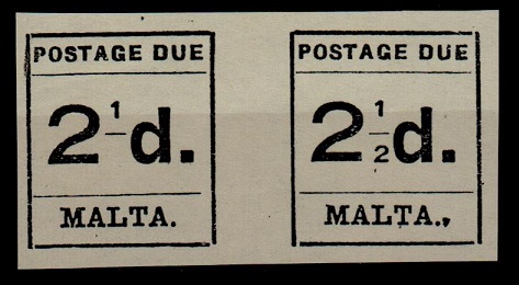 MALTA - 1925 2 1/2d black POSTAGE DUE horizontal unused pair with FORGED MISSING 2 in 1/2.  SG 5a.