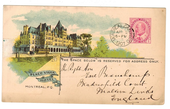 CANADA - 1903 1c PLACE VIGER HOTEL used illustrated PSC.