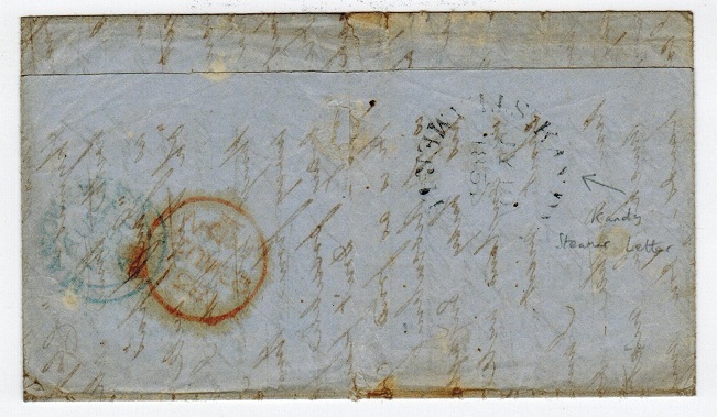 CEYLON - 1851 KANDY/STEAMER LETTER stampless entire.