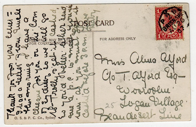 QUEENSLAND - 1907 1d rate postcard with 