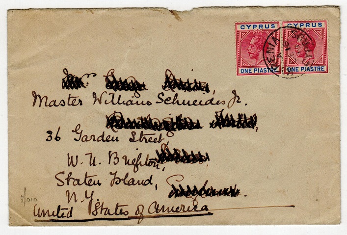 CYPRUS - 1919 2p rate cover to UK used at KYRENIA.

