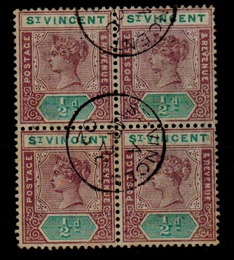 ST.VINCENT - 1899 1/2d (SG 67) block of four used with W.C.PROUDFOOT underprint.

