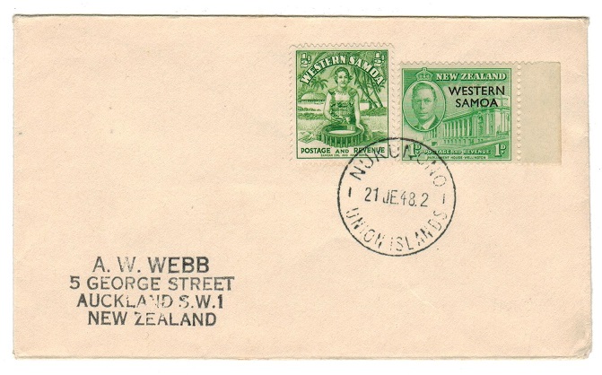TOKELAU - 1948 cover to New Zealand used at NUKUAONO.
