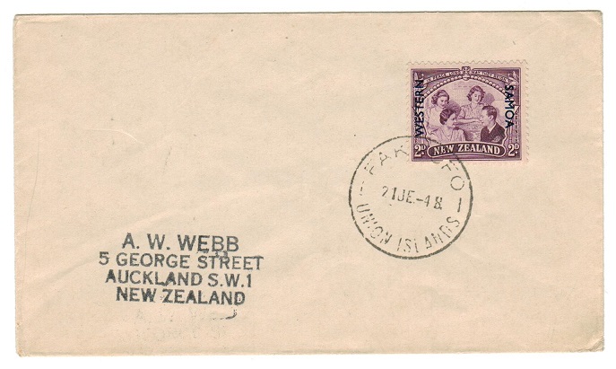 TOKELAU - 1948 cover to New Zealand used at FAKAOFO.
