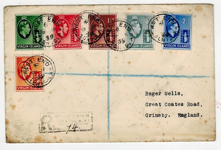 BRITISH VIRGIN ISLANDS - 1939 (tone spotted) cover to UK used at WEST END.