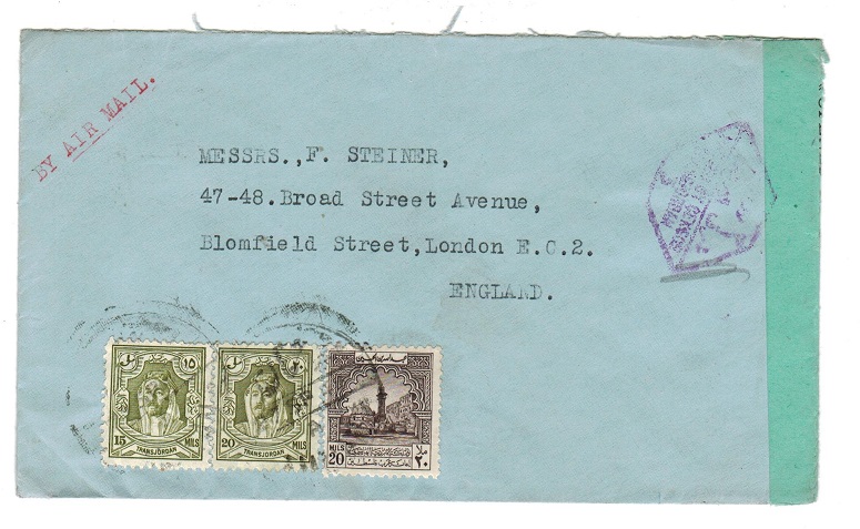 TRANSJORDAN - 1943 cover to UK with green OPENED BY CENSOR label.