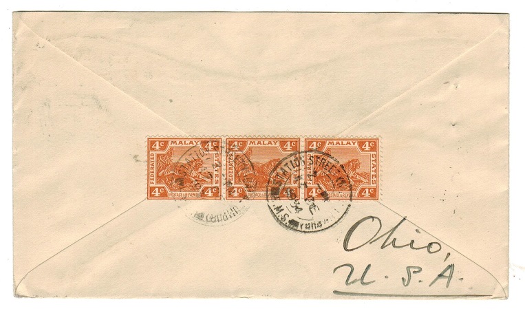 MALAYA - 1934 cover to USA with 4c (x3) used at STATION STREET.