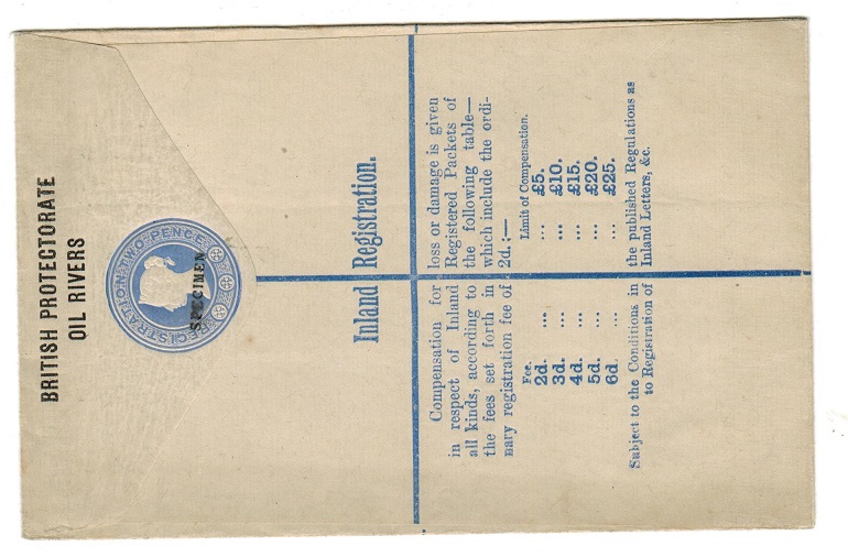 NIGER COAST - 1893 2d RPSE used hand stamped SPECIMEN.  H&G 2a.