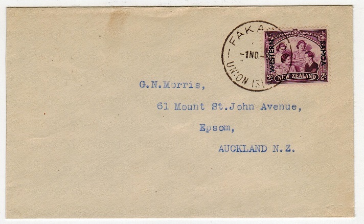 TOKELAU - 1946 cover to NZ with Samoa 2d use at FAKAOFO/UNION ISLANDS.