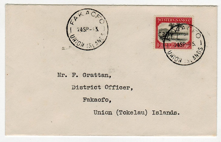 TOKELAU - 1945 local cover with Samoa 1d used at FAKAOFO.