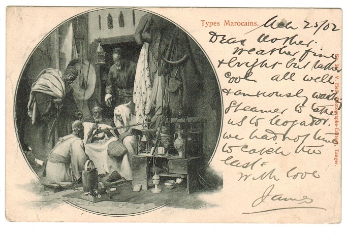 MOROCCO AGENCIES - 1903 10c rate use of picture postcard to UK.
