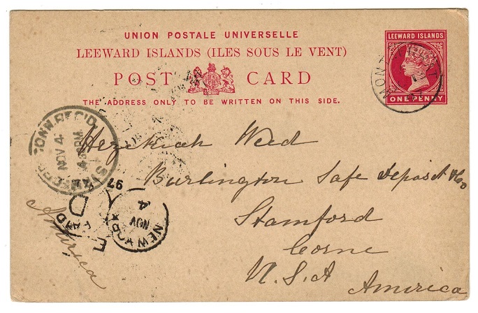 MONTSERRAT - 1891 1d PSC of Leeward Islands to USA cancelled MONTSERRAT.  H&G 1.