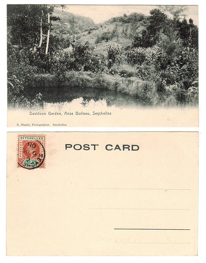 SEYCHELLES - 1908 philatelic use of picture postcard with 2c tied SEYCHELLES.