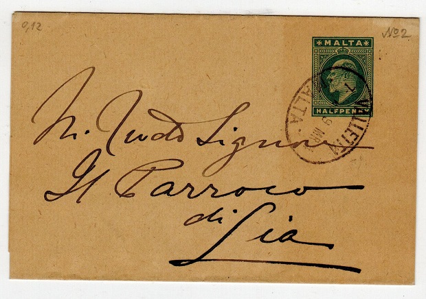 MALTA - 1902 1/2d green postal stationery wrapper used locally from VALLETTA.