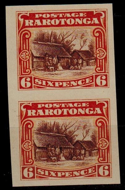 COOK ISLANDS - 1920 6d IMPERFORATE PLATE PROOF pair.