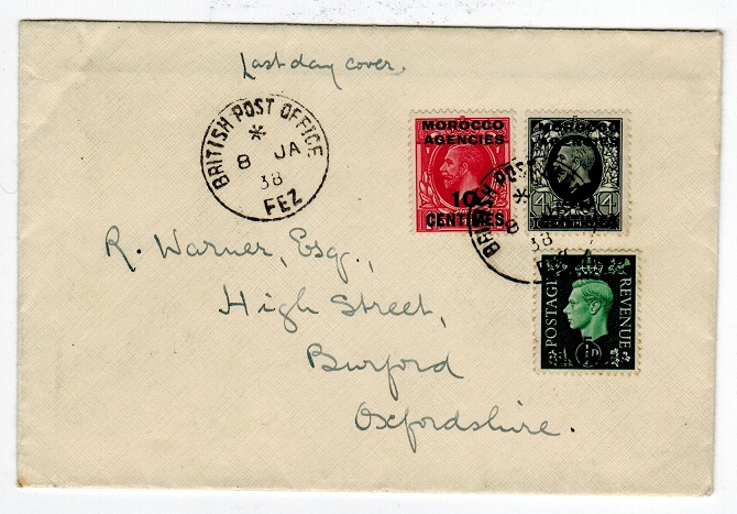 MOROCCO AGENCIES - 1938 Last Day cover used at FEZ.