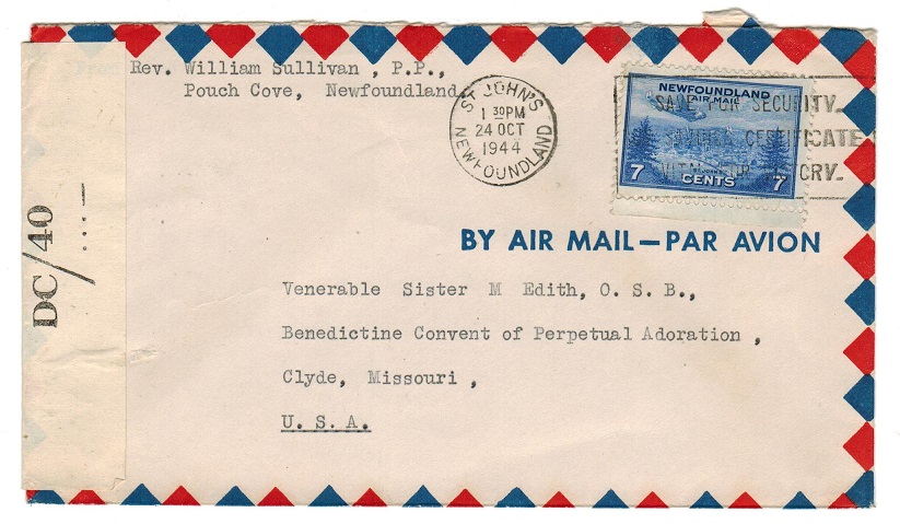 NEWFOUNDLAND - 1944 censor cover to USA.