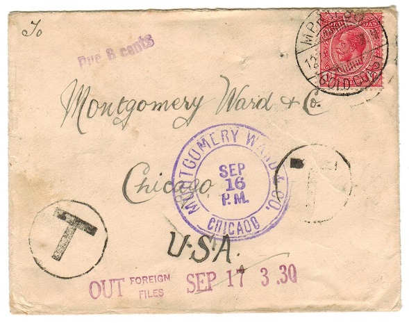 GOLD COAST - 1919 underpaid 1d rate cover to USA used at MPRAESO.