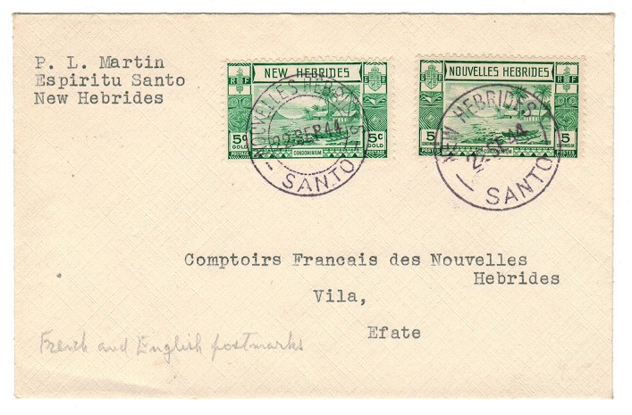 NEW HEBRIDES - 1944 local cover with bilingual cancels.