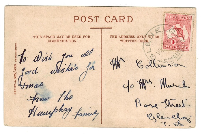 AUSTRALIA - 1913 1d rate local postcard used at GLENELG.