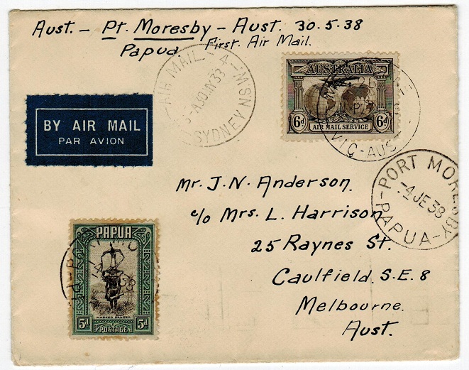 PAPUA - 1938 First flight cover to Australia.