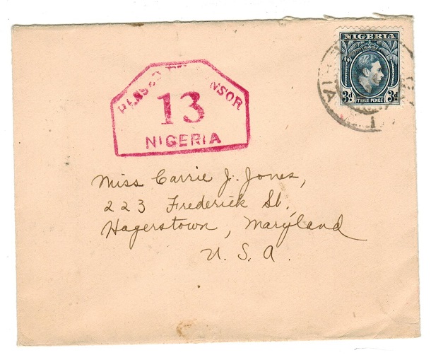 NIGERIA - 1941 censored cover to USA.