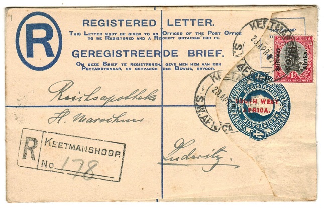 SOUTH WEST AFRICA - 1924 RPSE used locally and uprated from KEETMANSHOOP.  H&G 1.