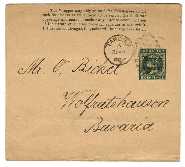 MOROCCO AGENCIES - 1898 5c postal stationery wrapper addressed to Bavaria.  H&G 2a.
