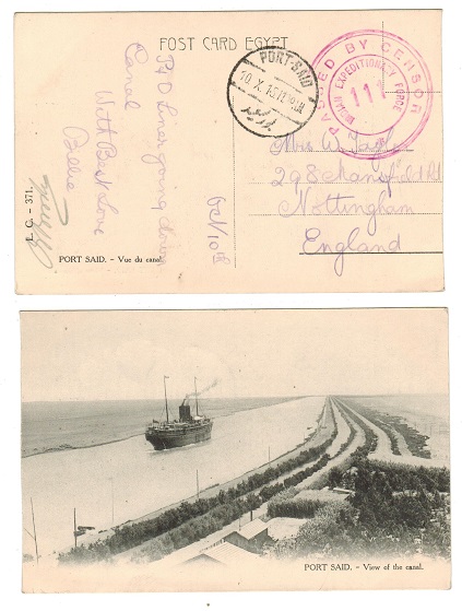 EGYPT - 1915 stampless censored postcard used by the Indian Expeditionary Force.