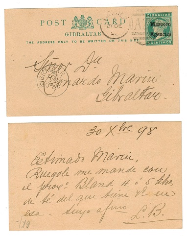 MOROCCO AGENCIES - 1898 5c PSC to Gibraltar cancelled TANGIER.  H&G 7.