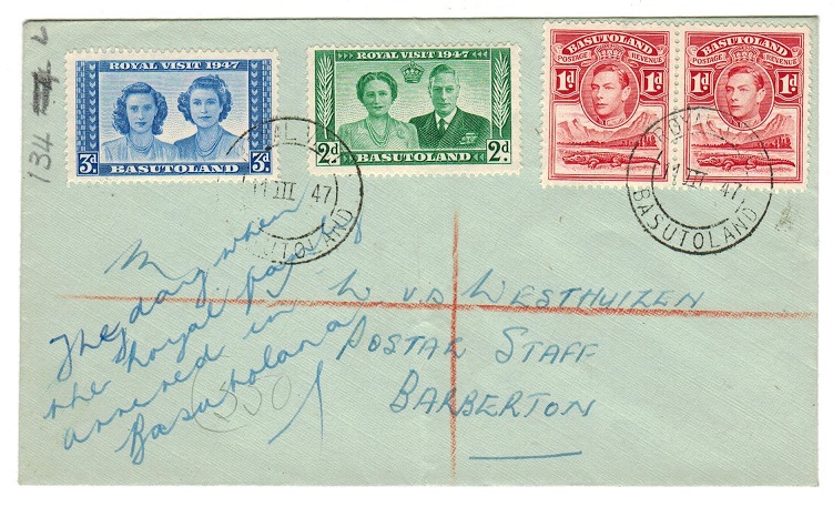 BASUTOLAND - 1947 registered ROYAL VISIT cover.