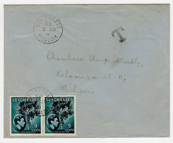 SEYCHELLES - 1948 underpaid cover to USA with 