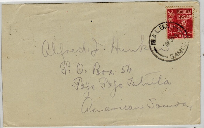 SAMOA - 1930 1d rate cover to Western Samoa used at MALUA/SAMOA.