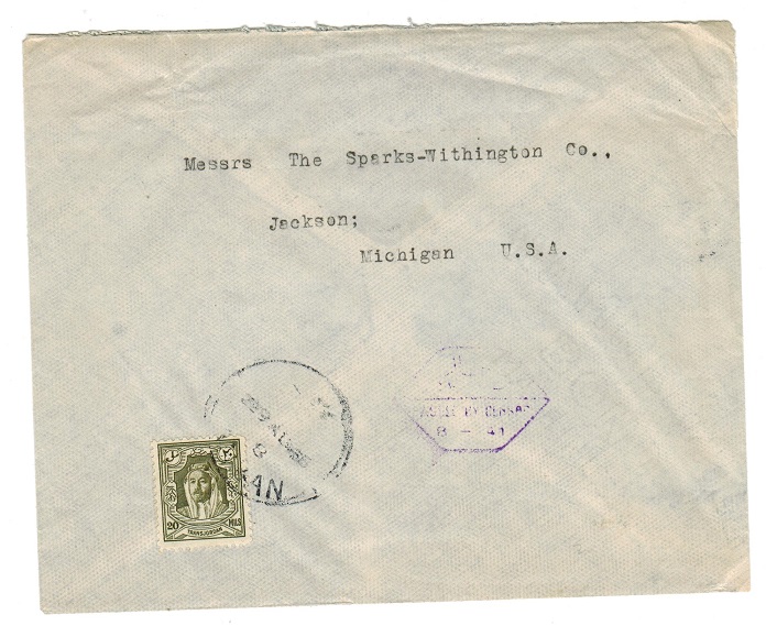 TRANSJORDAN - 1945 censor cover to USA.