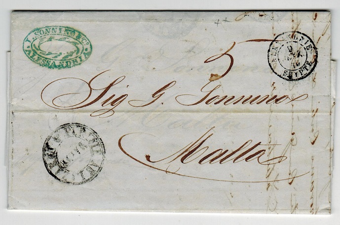 MALTA - 1879 DISINFECTED inward stampless entire from Egypt.