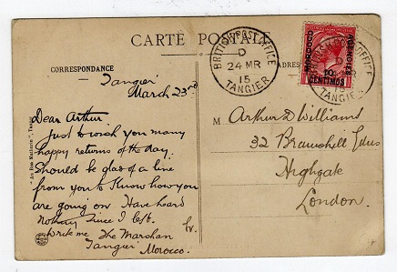 MOROCCO AGENCIES - 1915 postcard used from TANGIER (CODE D).