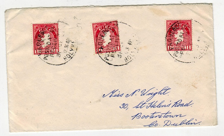 IRELAND - 1951 PAQUEBOT cover from Holyhead to Co Dublin using Irish 1d adhesives.