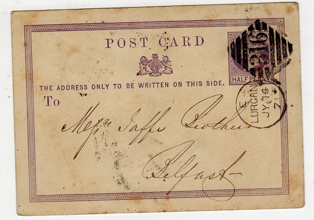 IRELAND - 1870 1/2d PSC of GB to Belfast cancelled 