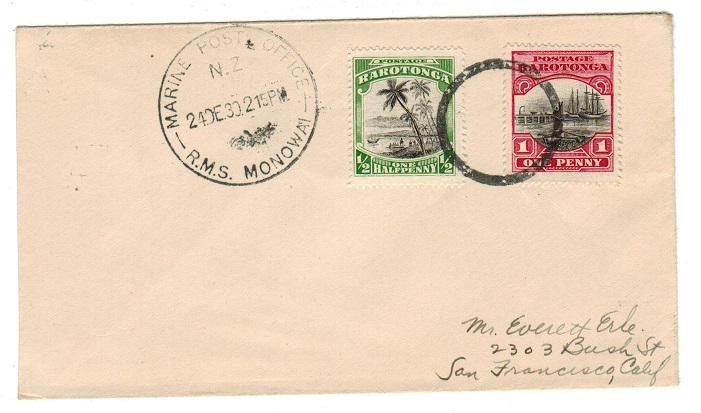 COOK ISLANDS - 1930 R.M.S.MONOWAI maritime cover to USA.