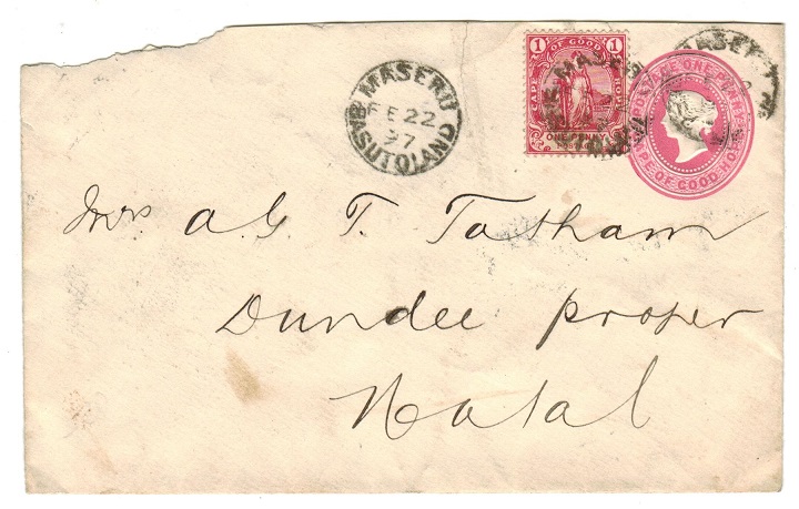 BASUTOLAND - 1882 1d PSE of Cape uprated with Cape 1d to Natal and used at MASERU.