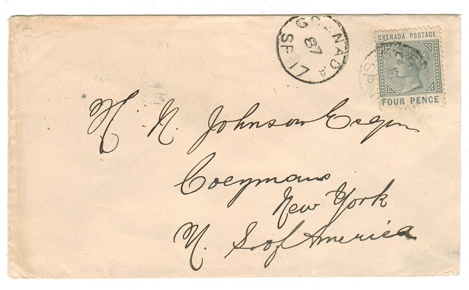 GRENADA - 1887 4d rate cover to USA.