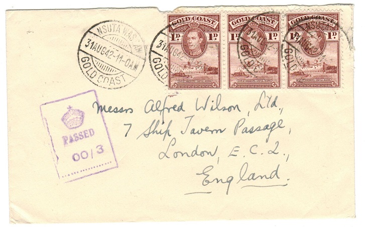 GOLD COAST - 1942 censor cover to UK used at NSUTA WASSA.