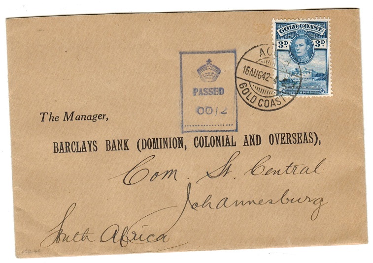 GOLD COAST - 1942 censor cover to South Africa used at ACCRA.