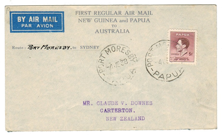 PAPUA - 1938 first flight cover to New Zealand via Sydney.