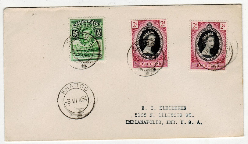 BASUTOLAND - 1954 4 1/2d rate cover to USA used at KHABOS.