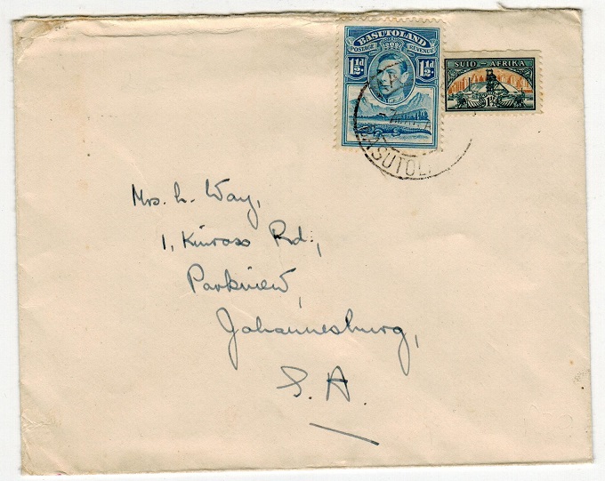 BASUTOLAND - 1948 (circa) combination cover with South African adhesive at MASERU.