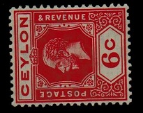 CEYLON - 1912 6c fine mint with SIDEWAYS WATERMARK variety.  SG 306a.